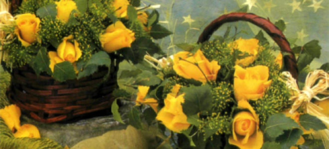 Корзинка с желтыми розами для подружки невесты